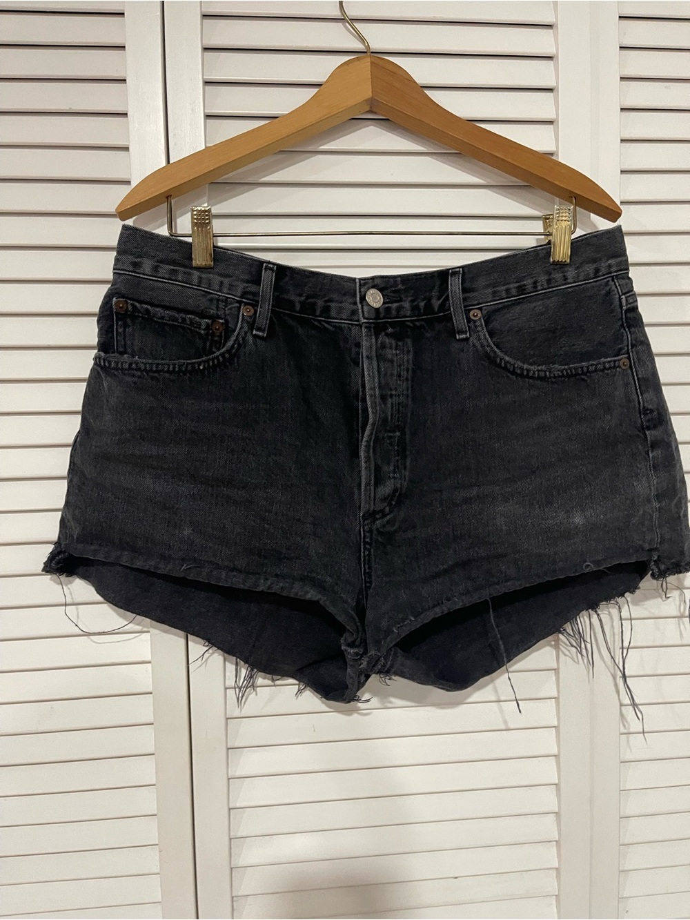 Agolde Black High-Rise Distressed Denim Cutoff Shorts